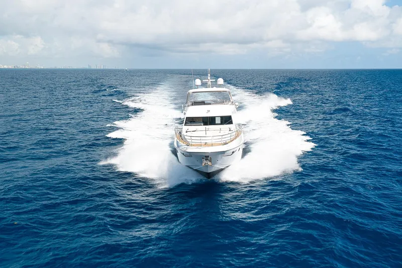 Slide: The Image of Azimut 80 yacht cruising on open sea, 2015 model, under clear skies. - 88
