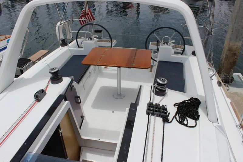 Slide: The Image of 2015 Beneteau Oceanis 35 sailboat on calm water, clear sky background. - 5