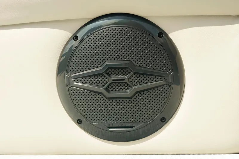 Slide: The Image of Close-up of a Dockside 20 DQ 2026 boat speaker grille. - 23