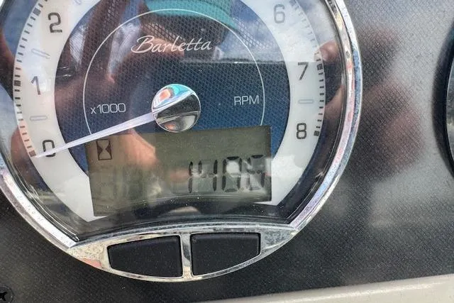 Slide: The Image of Close-up of Barletta Cabrio 22UC 2022 RPM gauge displaying 1100 RPM. - 16