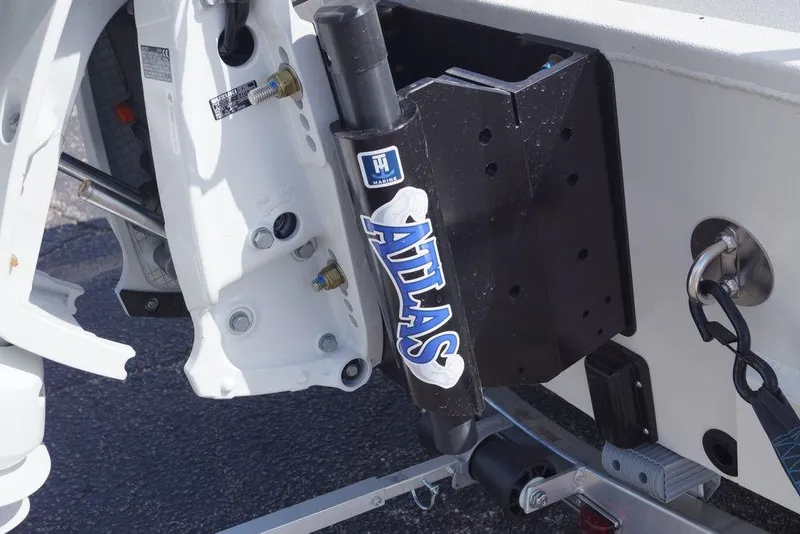 Slide: The Image of 2026 Excel 230 Bay Pro Elite boat with Atlas hydraulic jack plate detail. - 22