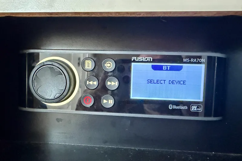 Slide: The Image of Fusion MS-RA70N Bluetooth stereo system on 1995 Sea Ray 380 Sun Sport boat. - 23
