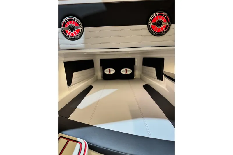 Slide: The Image of 2024 Cigarette 41' Nighthawk SD Edition interior with sleek design and modern speakers. - 14