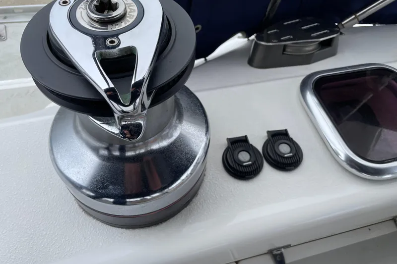 Slide: The Image of Close-up of a Catalina 470 sailboat winch and deck details, 2005 model. - 34