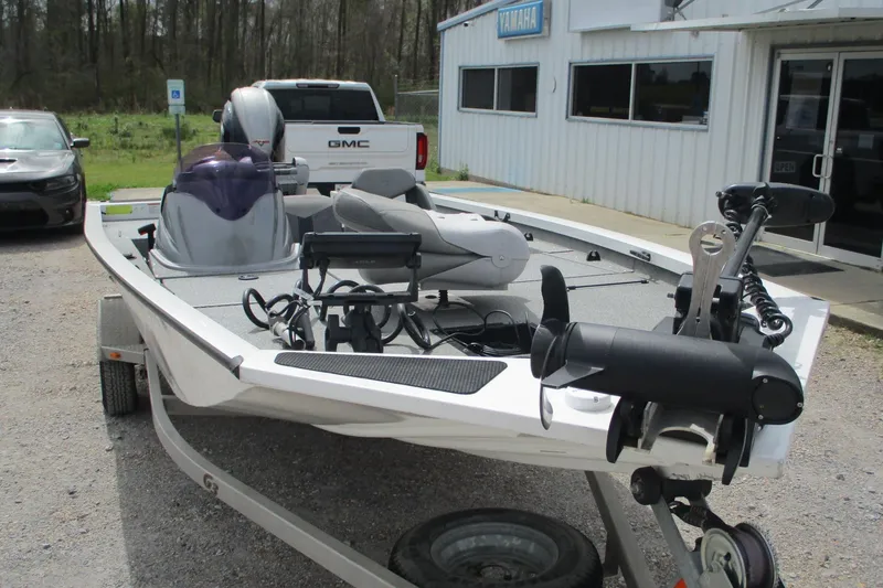 Slide: The Image of 2021 G3 Sportsman 1710 boat on trailer, parked outside dealership. - 3