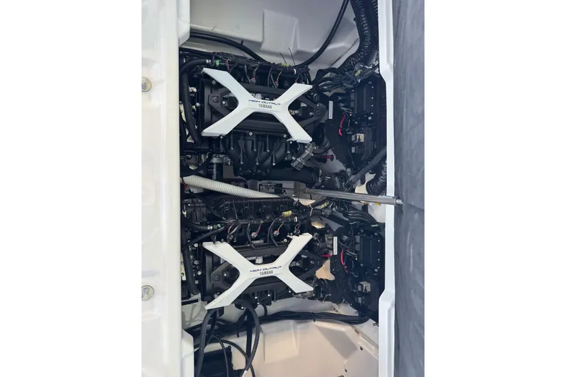 Slide: The Image of 2024 Yamaha Boats AR250 engine compartment showcasing dual high-output engines. - 9