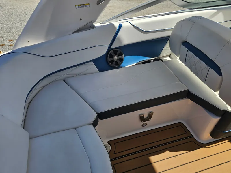 Slide: The Image of Interior of a 2019 Regal 23 OBX boat with white seating. - 36