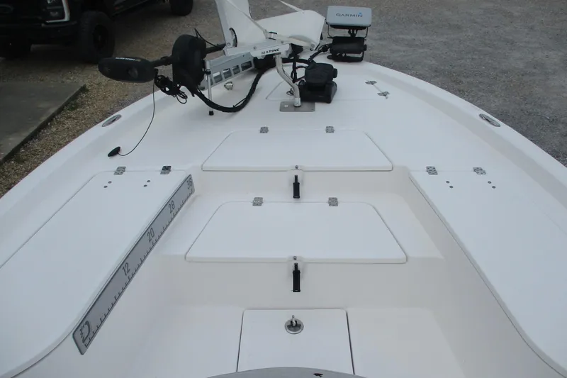 Slide: The Image of 2020 Sea Fox 220 Viper boat deck with storage compartments and Garmin equipment. - 5
