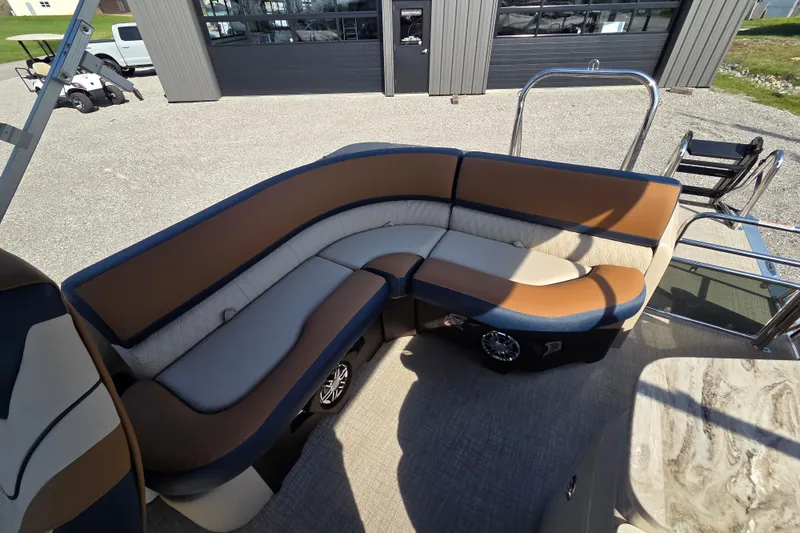 Slide: The Image of Luxurious seating on 2026 Avalon Platinum Catalina 2585 Windshield Elite pontoon boat. - 10