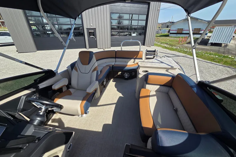 Slide: The Image of Luxurious interior of 2026 Avalon Platinum Catalina 2585 Windshield Elite pontoon boat. - 8