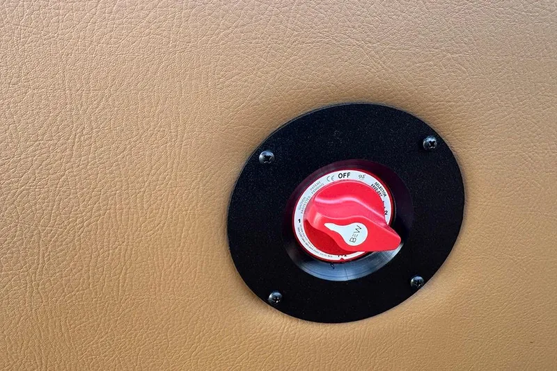 Slide: The Image of Red switch on Bentley Pontoons Elite 253 Swingback, 2026 model, against tan background. - 33