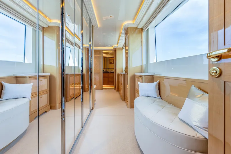 Slide: The Image of Luxurious interior of 2017 Sanlorenzo SD112 yacht with elegant seating and mirrored walls. - 11