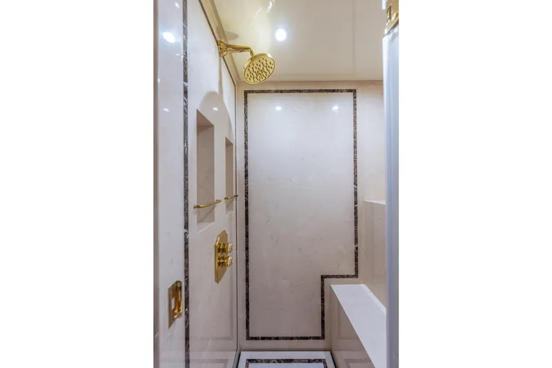 Slide: The Image of Luxurious shower with gold fixtures on Sanlorenzo SD112 yacht, 2017 model. - 16