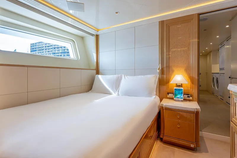 Slide: The Image of Luxurious bedroom interior on 2017 Sanlorenzo SD112 yacht, featuring elegant design and modern amenities. - 22
