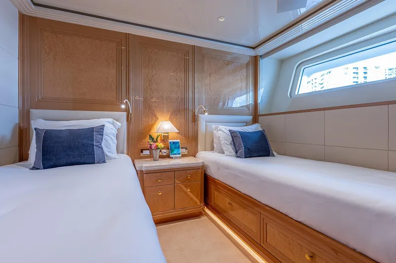 Slide: The Image of Luxurious twin cabin on 2017 Sanlorenzo SD112 yacht with elegant wood finishes. - 24