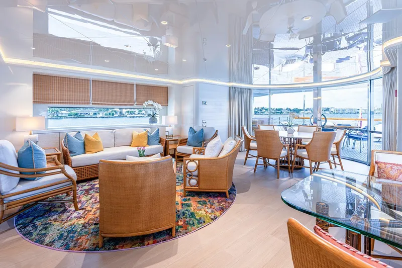 Slide: The Image of Luxurious interior of 2017 Sanlorenzo SD112 yacht with elegant seating and dining area. - 25