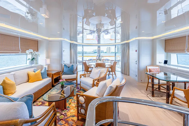 Slide: The Image of Luxurious interior of 2017 Sanlorenzo SD112 yacht with elegant seating and panoramic views. - 26