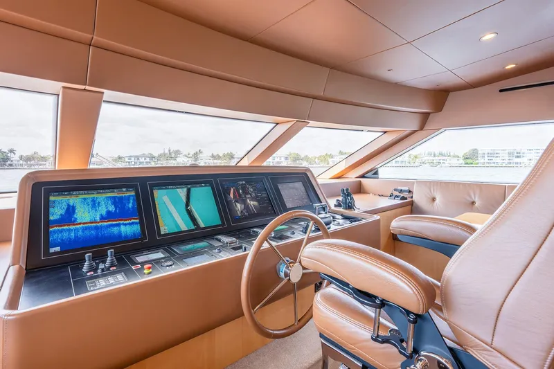 Slide: The Image of Luxurious 2017 Sanlorenzo SD112 yacht helm with advanced navigation displays and leather seating. - 27