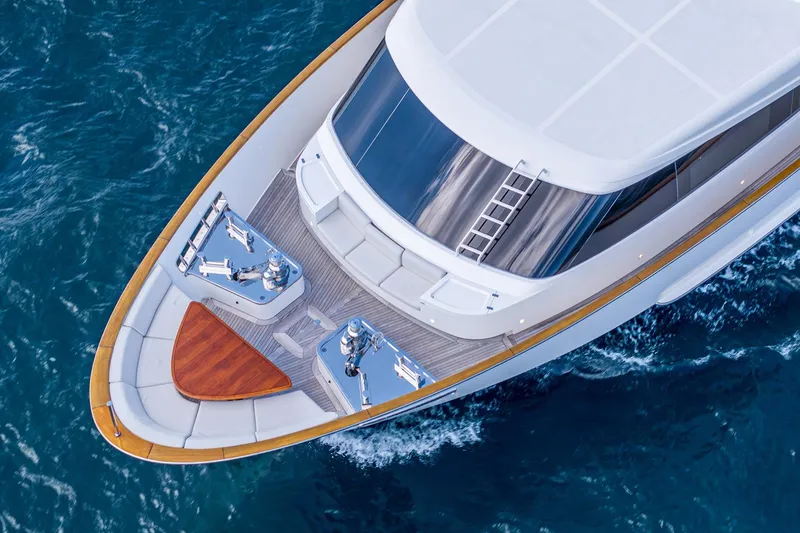 Slide: The Image of Aerial view of 2017 Sanlorenzo SD112 yacht cruising on blue ocean waters. - 3