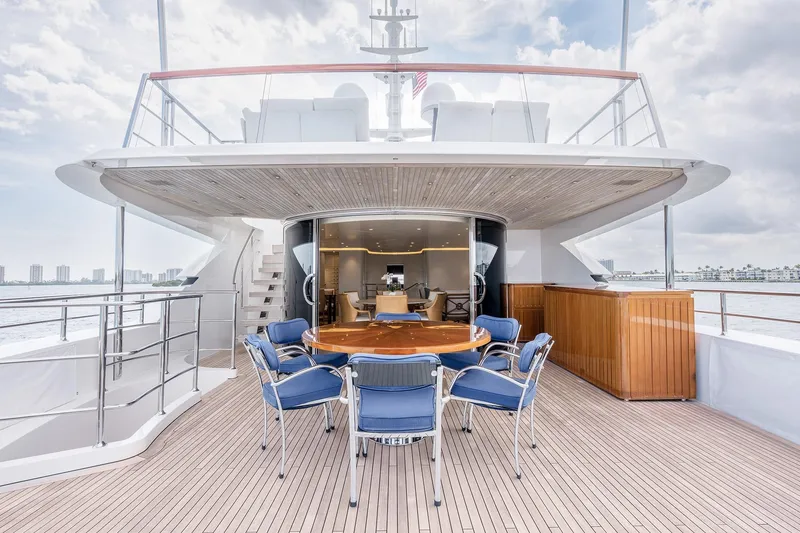 Slide: The Image of Luxurious 2017 Sanlorenzo SD112 yacht deck with elegant seating and ocean view. - 31