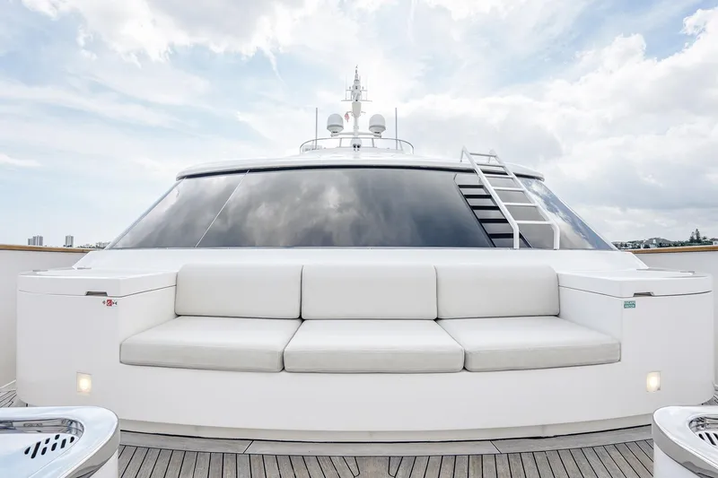 Slide: The Image of Sanlorenzo SD112 2017 yacht with sleek design, featuring a spacious white deck and seating area. - 33