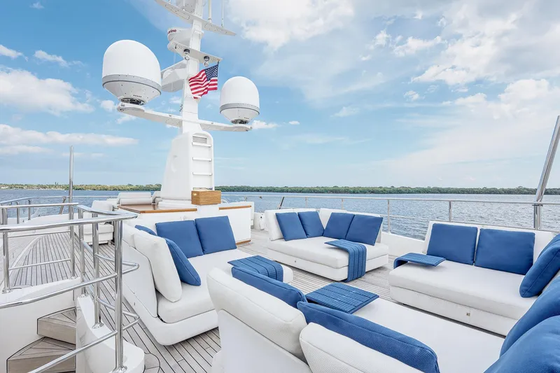 Slide: The Image of Luxurious 2017 Sanlorenzo SD112 yacht deck with plush seating and ocean view. - 34