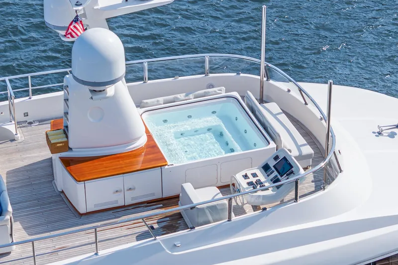 Slide: The Image of Luxurious 2017 Sanlorenzo SD112 yacht deck with jacuzzi and ocean view. - 4