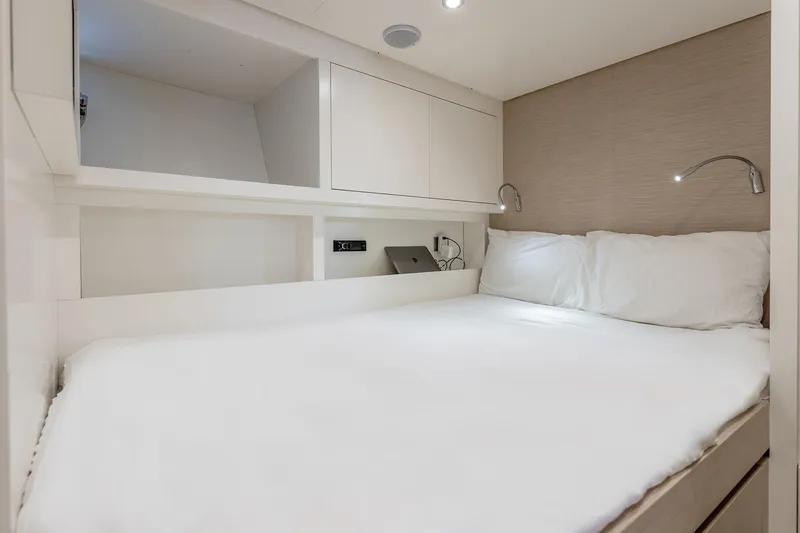 Slide: The Image of Luxurious cabin interior of 2017 Sanlorenzo SD112 yacht with modern bedding and lighting. - 46