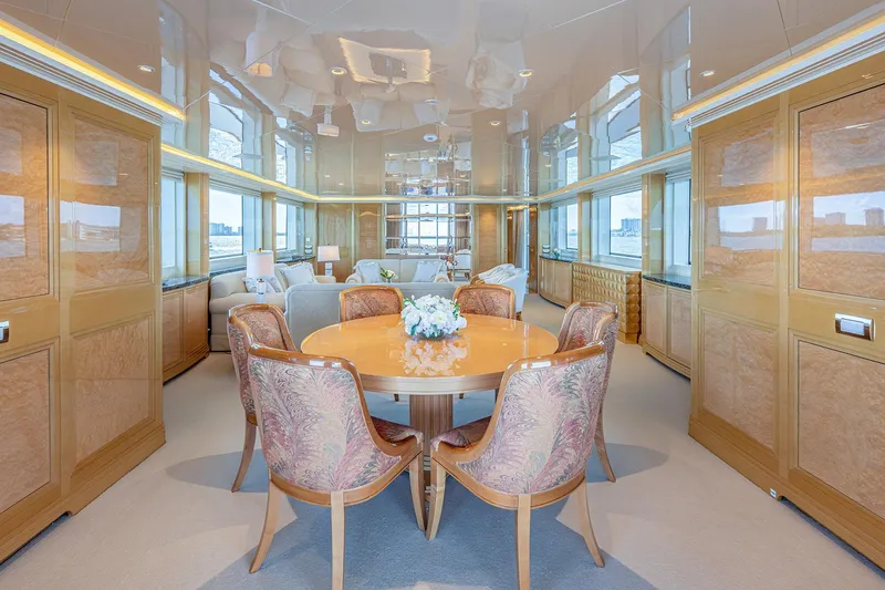 Slide: The Image of Luxurious interior of 2017 Sanlorenzo SD112 yacht with elegant dining area and panoramic windows. - 5