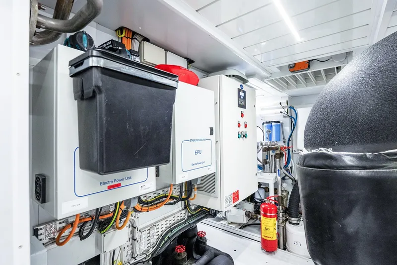 Slide: The Image of Engine room of 2017 Sanlorenzo SD112 yacht with Electra Power Unit and safety equipment. - 53
