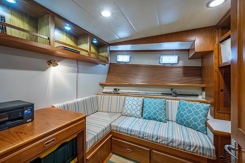 Slide: The Image of Luxurious 2008 Kadey-Krogen 44 yacht interior with cozy seating and elegant wood finishes. - 34