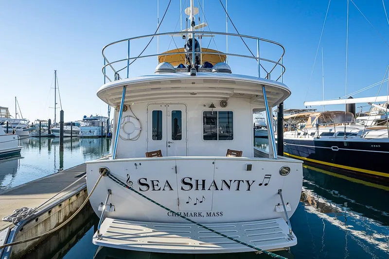 Slide: The Image of Kadey-Krogen 44 yacht "Sea Shanty" docked at a marina, 2008 model. - 75