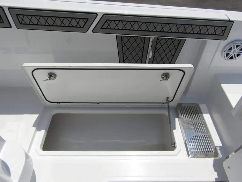 Slide: The Image of 2024 Wellcraft 352 Fisherman boat storage compartment with open hatch. - 34