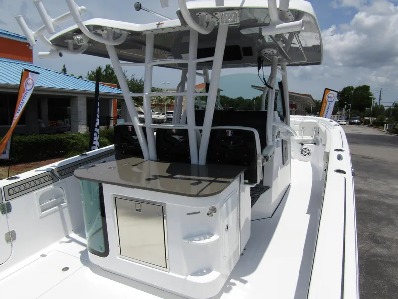 Slide: The Image of 2024 Wellcraft 352 Fisherman boat interior with center console and seating. - 46