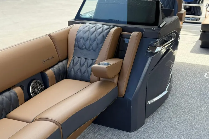 Slide: The Image of 2026 Bennington QX 30 QXSBA X2 boat interior with luxurious seating and modern design. - 16