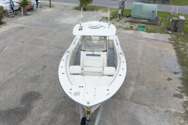 Slide: The Image of 2017 Grady-White Canyon 306 boat on trailer, aerial view. - 21