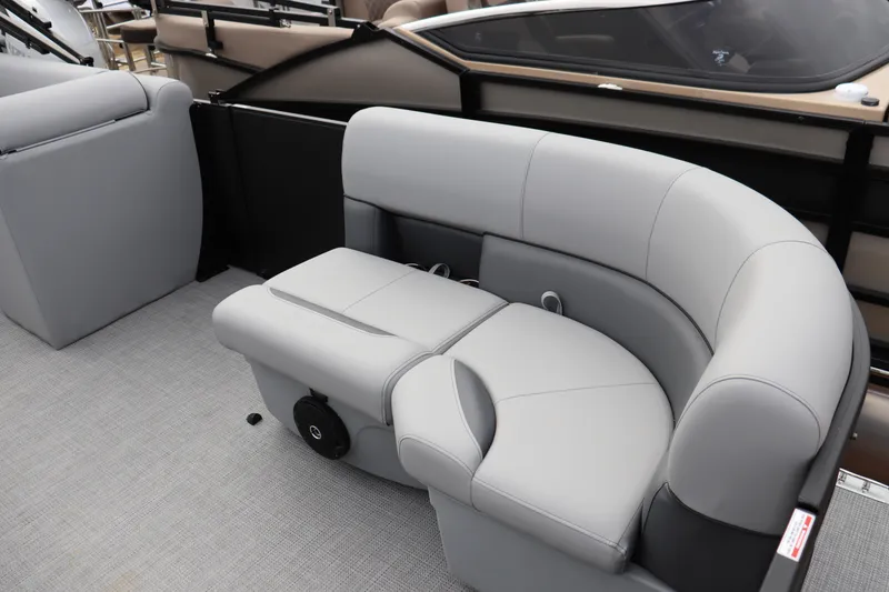 Slide: The Image of 2026 Bentley Pontoons 203 BOLT interior seating with modern gray upholstery. - 3