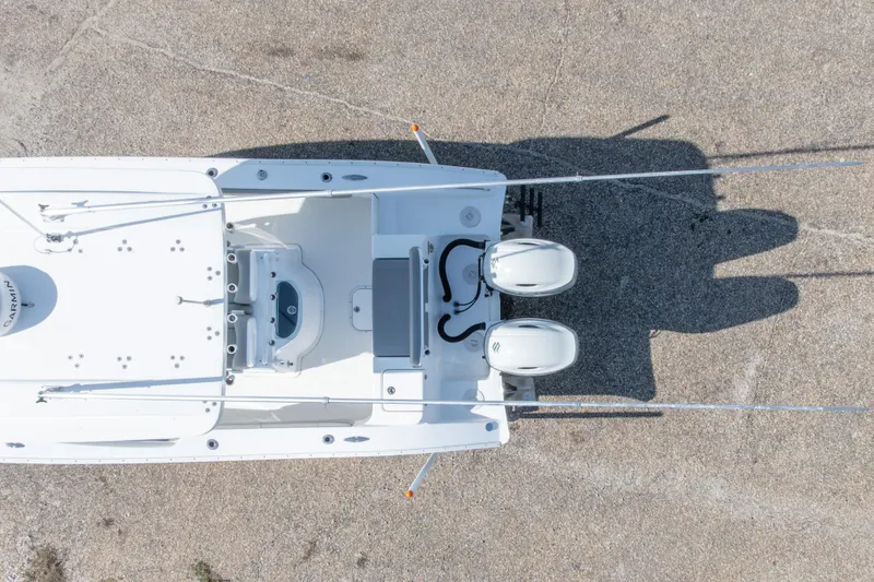Slide: The Image of Overhead view of 2024 Cape Horn 24 XS boat with dual engines. - 6