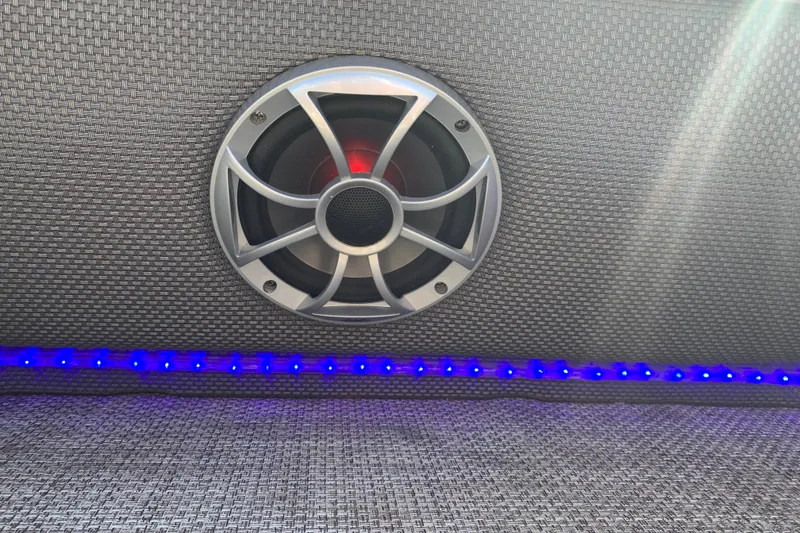 Slide: The Image of Speaker and blue LED lights on 2024 Silver Wave 2210CLS boat interior. - 33