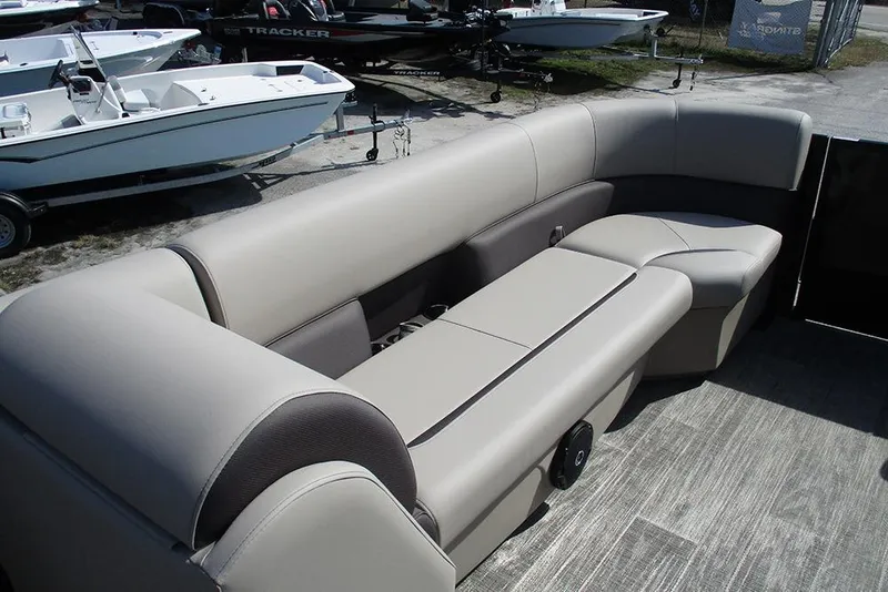 Slide: The Image of 2026 Bentley Pontoons Legacy 240 Cruise interior with luxurious seating. - 10