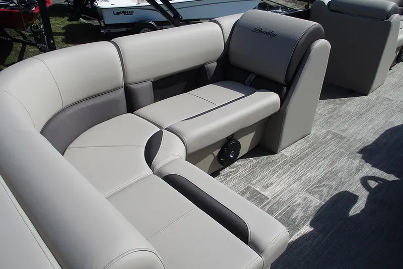 Slide: The Image of 2026 Bentley Pontoons Legacy 240 Cruise interior with luxurious seating and modern design. - 19