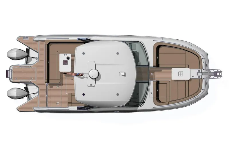Slide: The Image of Manufacturer Provided Image: Top view of 2026 Jeanneau TH33 boat with dual engines and spacious deck layout. - 17