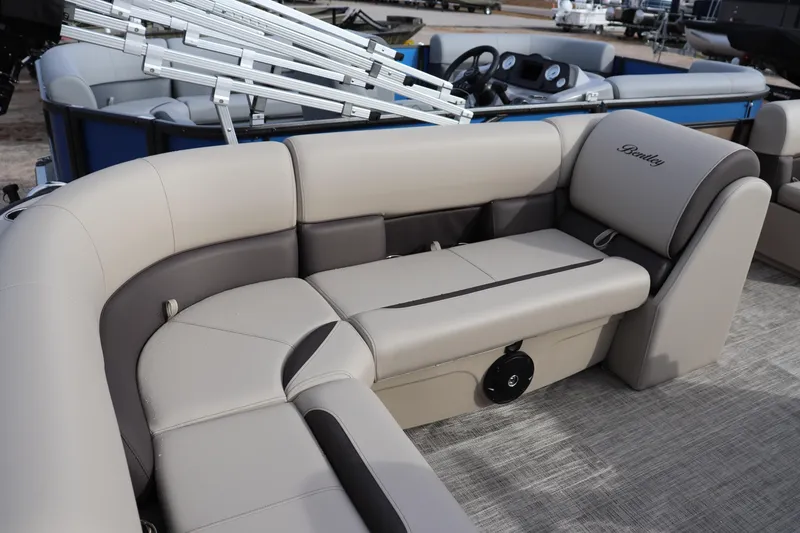 Slide: The Image of 2026 Bentley Pontoons LE 180 Cruise with luxurious seating and modern design. - 7