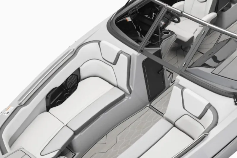 Slide: The Image of 2026 Yamaha Boats 252XE interior with sleek seating and modern design. - 57