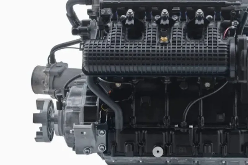Slide: The Image of Engine of 2026 Yamaha Boats 255XE, showcasing intricate mechanical components. - 45