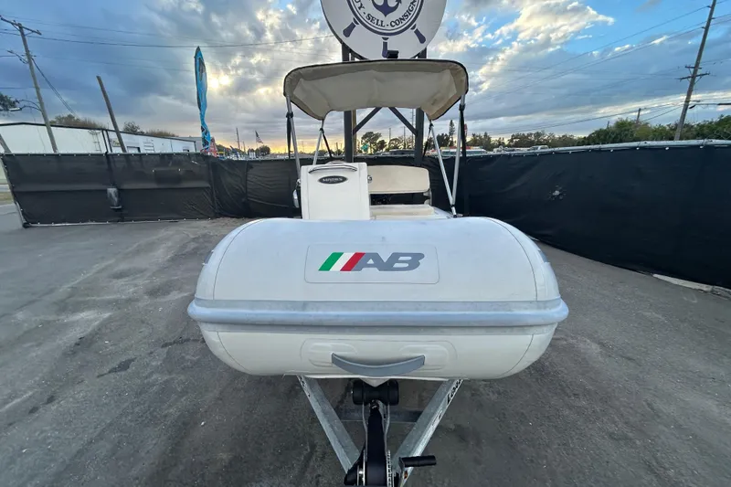Slide: The Image of 2021 AB Inflatables Mares 10 VSX boat on trailer, outdoor setting. - 11
