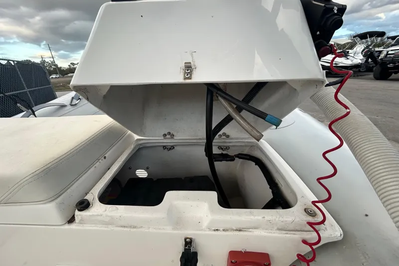 Slide: The Image of 2021 AB Inflatables Mares 10 VSX boat with open storage compartment. - 28