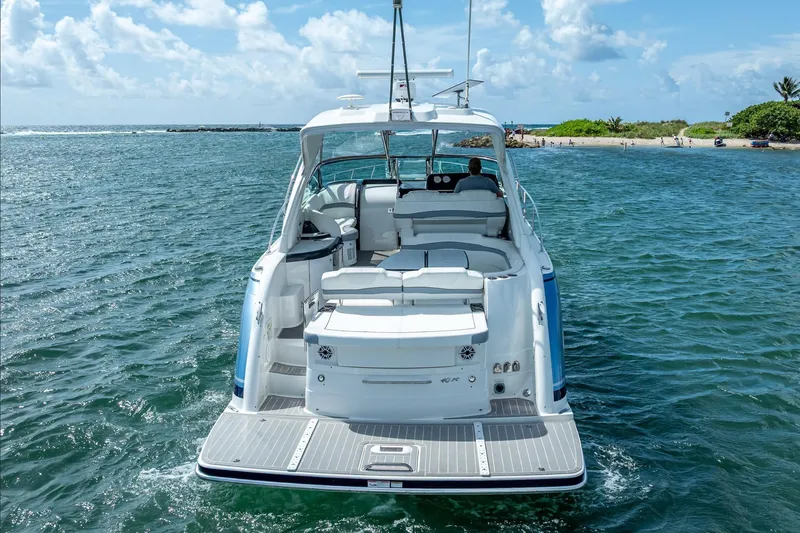 Slide: The Image of 2022 Formula 40 Performance Cruiser on open water, rear view, sunny day. - 4