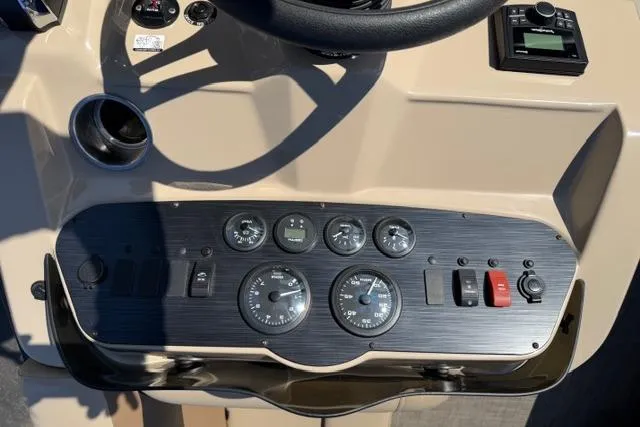 Slide: The Image of Control panel of 2022 Viaggio Lago 22U boat with gauges and switches. - 11