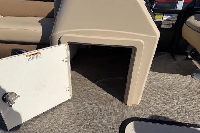 Slide: The Image of 2022 Viaggio Lago 22U boat interior with open storage compartment. - 16